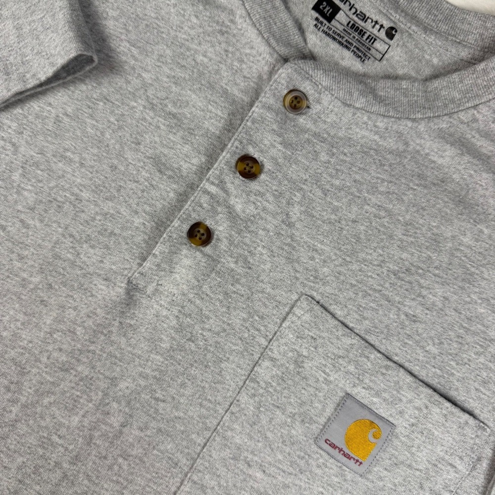 Carhartt Henley Shirt Mens 2XL Gray Short Sleeve K84 HGY Workwear Loose Fit EUC
